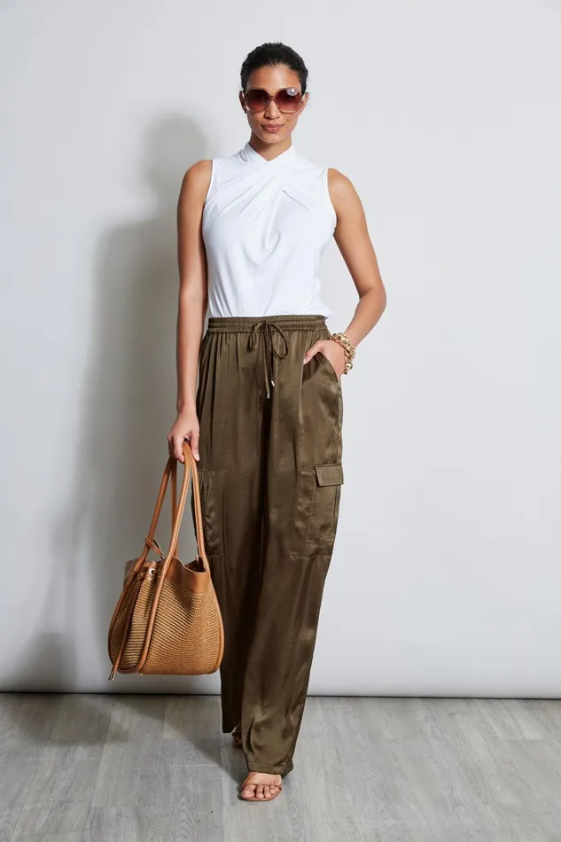 Outlet 8211 Women Bottoms Elie Tahari Relaxed Satin Cargo Pant Savoy