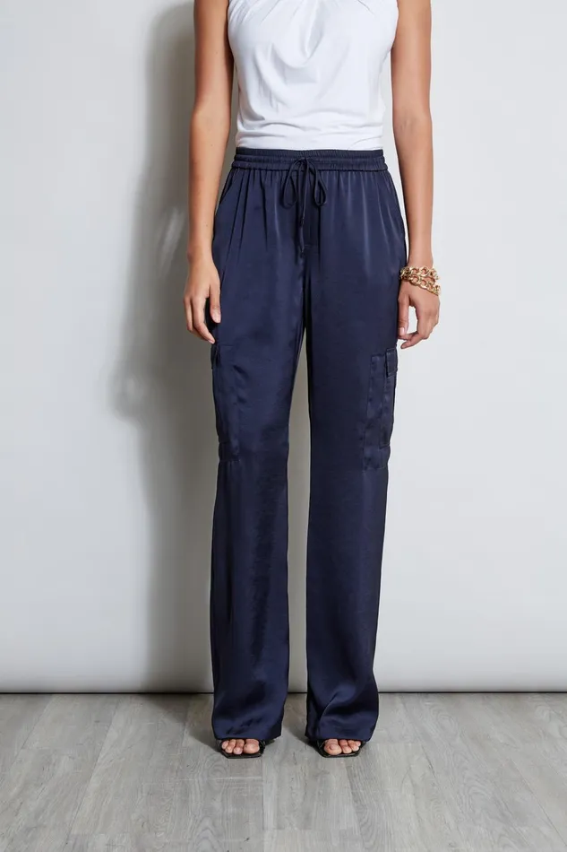 Outlet 8211 Women Bottoms Elie Tahari Relaxed Satin Cargo Pant Stargazer