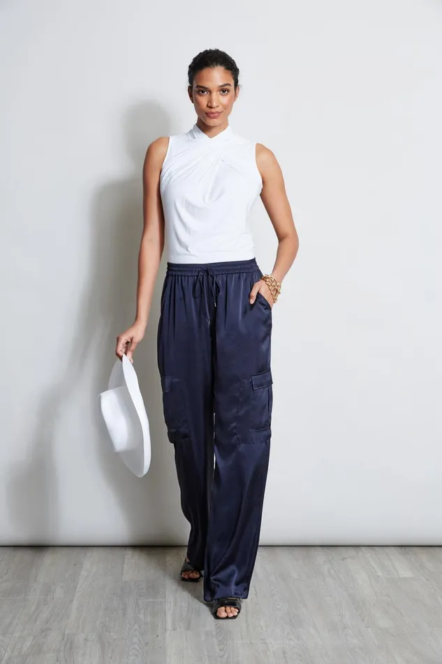 Outlet 8211 Women Bottoms Elie Tahari Relaxed Satin Cargo Pant Stargazer