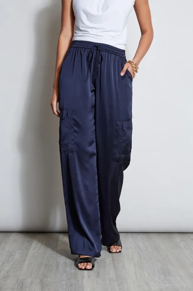 Outlet 8211 Women Bottoms Elie Tahari Relaxed Satin Cargo Pant Stargazer