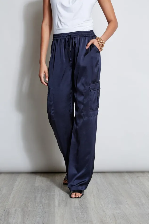 Outlet 8211 Women Bottoms Elie Tahari Relaxed Satin Cargo Pant Stargazer
