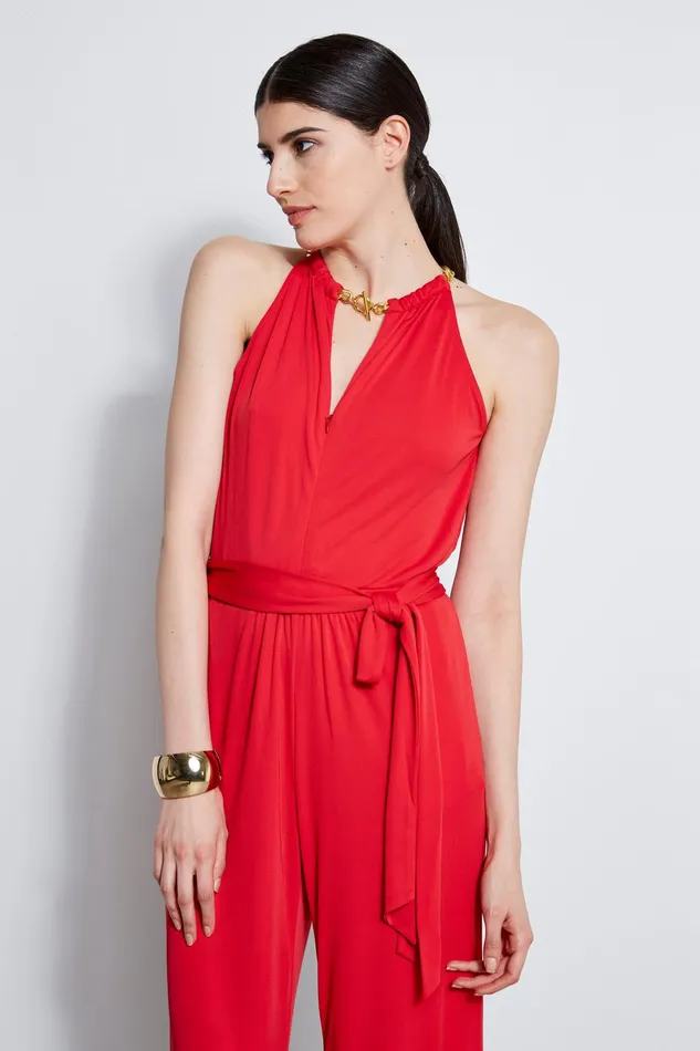 Outlet 8211 Women Dresses and Jumpsuits Elie Tahari Chain Jersey Jumpsuit Blaze Red