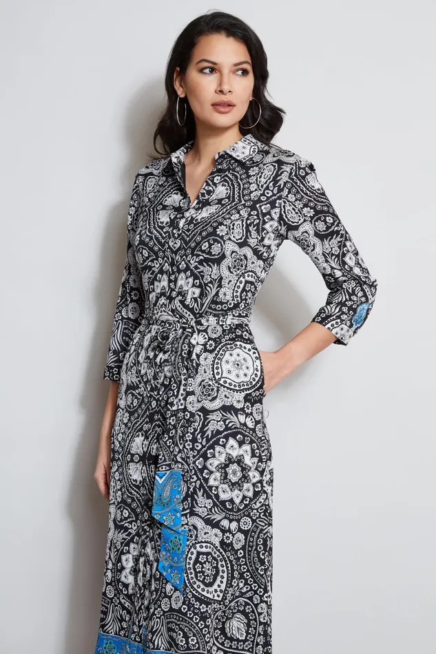 Outlet 8211 Women Dresses and Jumpsuits Elie Tahari Eclipse Scarf Print Shirt Dress Eclipse Floral Print
