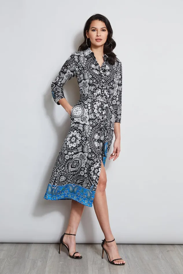 Outlet 8211 Women Dresses and Jumpsuits Elie Tahari Eclipse Scarf Print Shirt Dress Eclipse Floral Print
