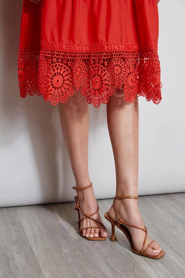 Outlet 8211 Women Dresses and Jumpsuits Elie Tahari Embroidered Short Sleeve Dress Cayenne