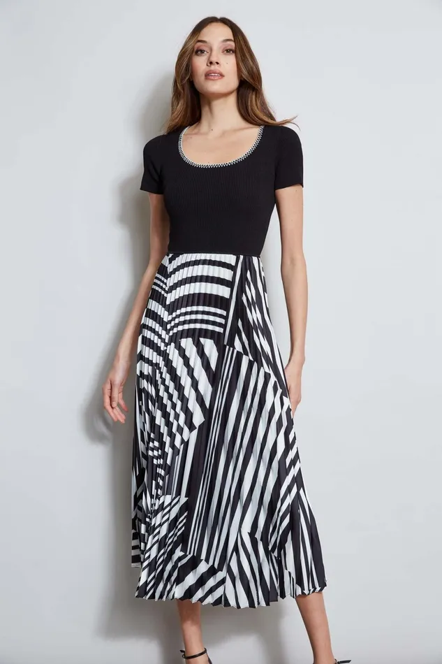 Outlet 8211 Women Dresses and Jumpsuits Elie Tahari Geometric Pleated Dress Blackwhite