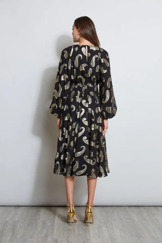 Outlet 8211 Women Dresses and Jumpsuits Elie Tahari Metallic Paisley Jacquard Dress Brushed Gold