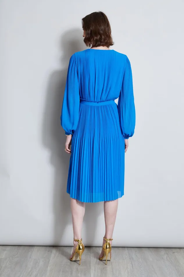 Outlet 8211 Women Dresses and Jumpsuits Elie Tahari Mock Wrap Pleated Dress Blue Ivy