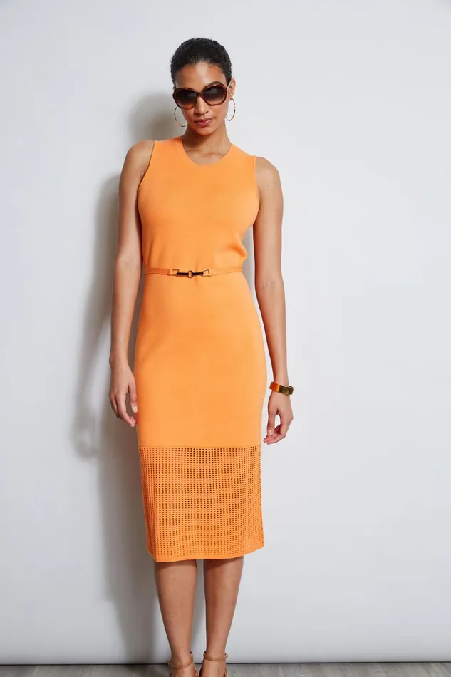 Outlet 8211 Women Dresses and Jumpsuits Elie Tahari Sleeveless Belted Sweater Dress Sunrise