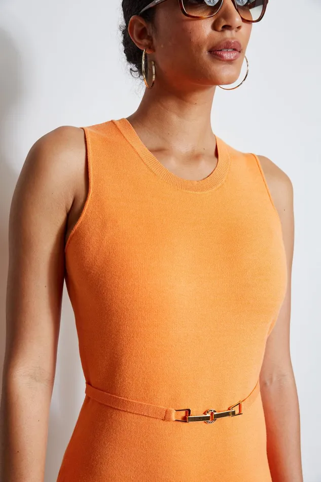 Outlet 8211 Women Dresses and Jumpsuits Elie Tahari Sleeveless Belted Sweater Dress Sunrise