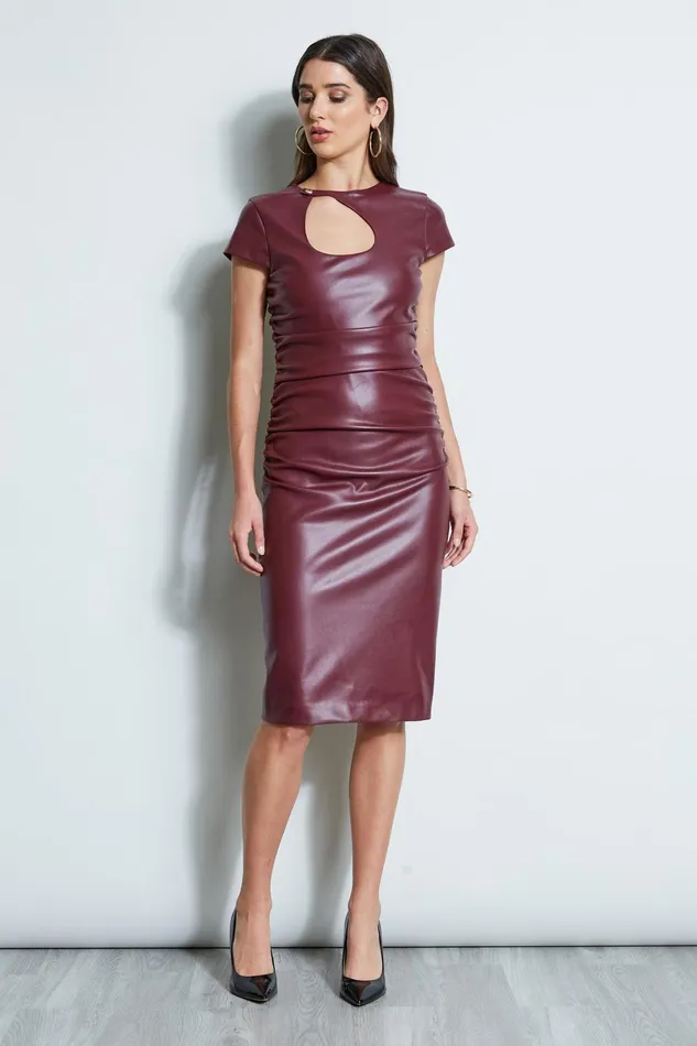 Outlet 8211 Women Dresses and Jumpsuits Elie Tahari Vegan Leather Keyhole Dress Burgundy