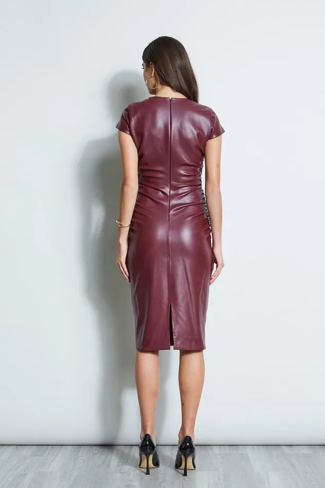 Outlet 8211 Women Dresses and Jumpsuits Elie Tahari Vegan Leather Keyhole Dress Burgundy