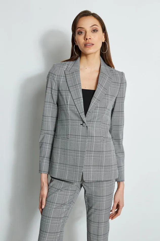 Outlet 8211 Women Jackets and Blazers Elie Tahari Plaid Single Button Blazer Madelyn Plaid