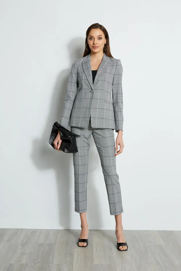 Outlet 8211 Women Jackets and Blazers Elie Tahari Plaid Single Button Blazer Madelyn Plaid