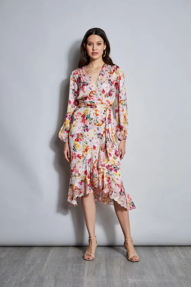 Outlet 8211 Women Long Sleeve Dresses Elie Tahari Embroidered Floral Wrap Dress Wonderland Print Outlet 8211 Women Long Sleeve Dresses Elie Tahari Embroidered Floral Wrap Dress Wonderland Print