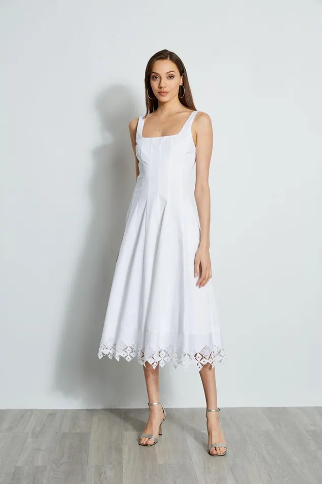 Outlet 8211 Women Midi Dresses Elie Tahari Cotton Poplin Square Neck Dress White