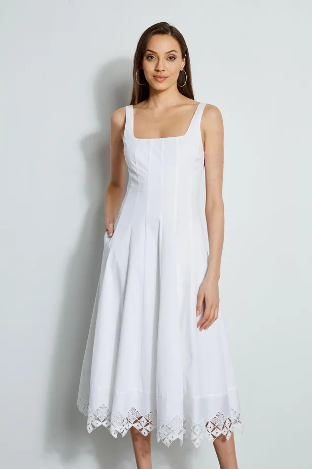 Outlet 8211 Women Midi Dresses Elie Tahari Cotton Poplin Square Neck Dress White