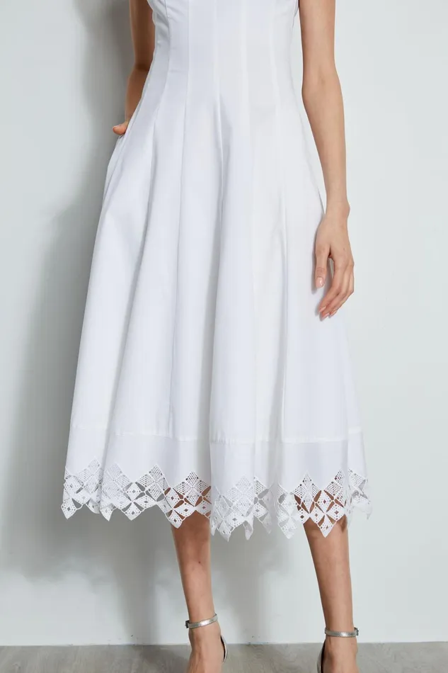 Outlet 8211 Women Midi Dresses Elie Tahari Cotton Poplin Square Neck Dress White