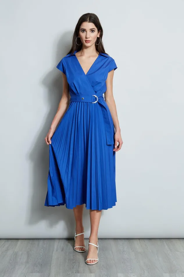 Outlet 8211 Women Midi Dresses Elie Tahari Mock Wrap Pleated Shirt Dress Sailor