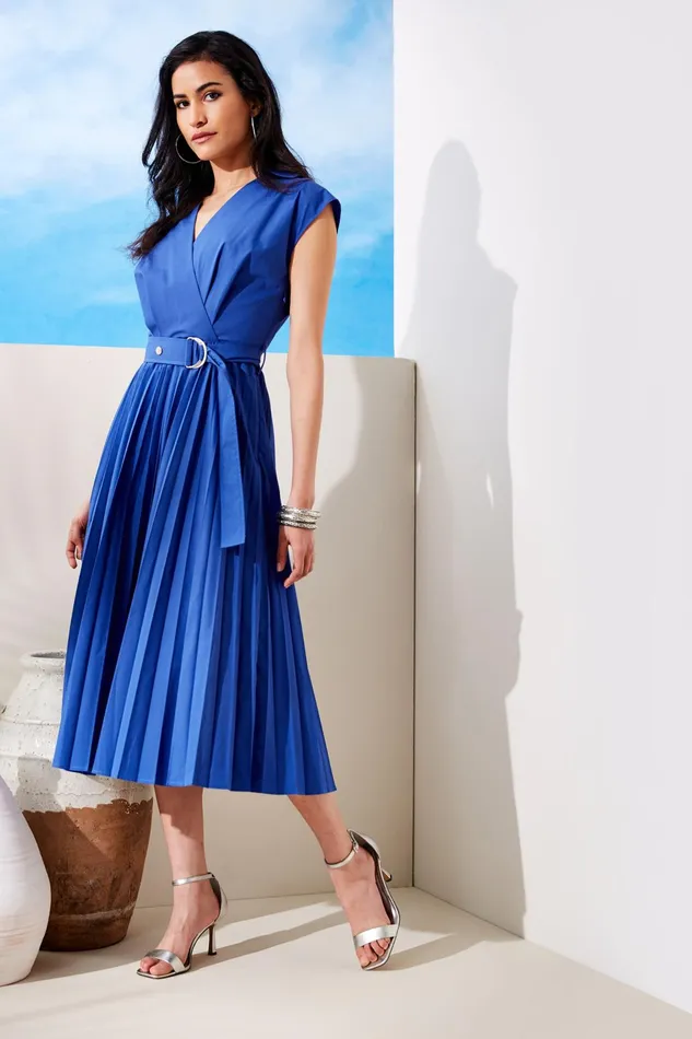 Outlet 8211 Women Midi Dresses Elie Tahari Mock Wrap Pleated Shirt Dress Sailor