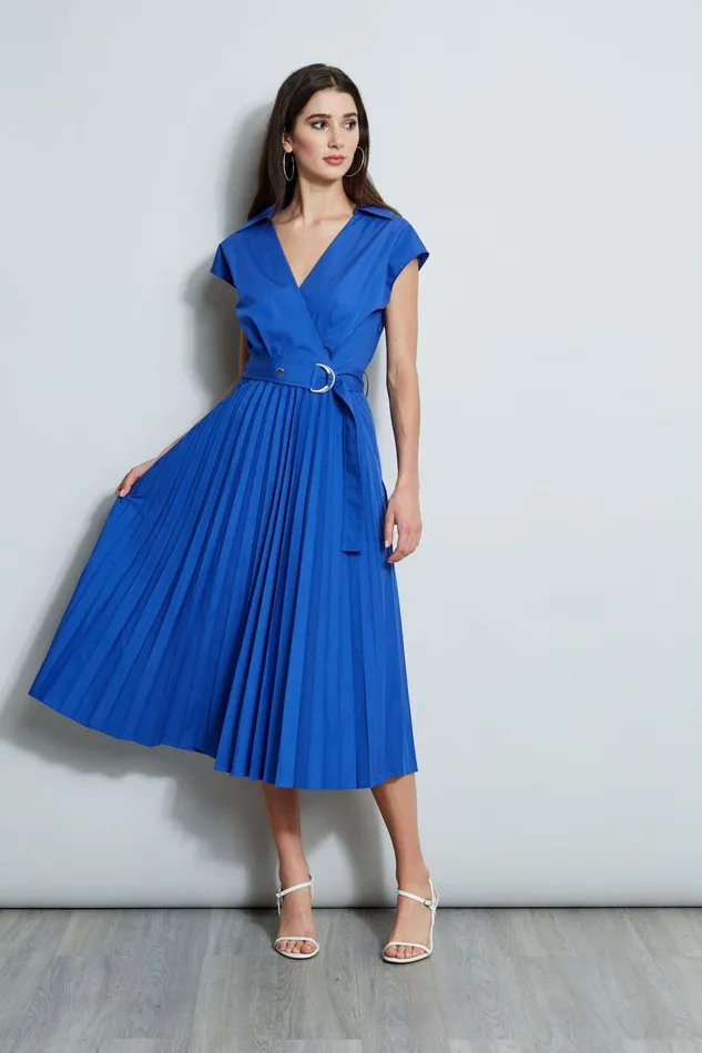 Outlet 8211 Women Midi Dresses Elie Tahari Mock Wrap Pleated Shirt Dress Sailor