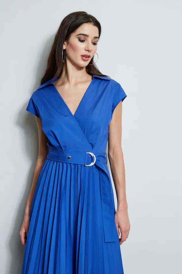 Outlet 8211 Women Midi Dresses Elie Tahari Mock Wrap Pleated Shirt Dress Sailor