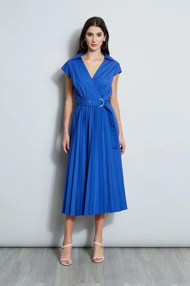 Outlet 8211 Women Midi Dresses Elie Tahari Mock Wrap Pleated Shirt Dress Sailor