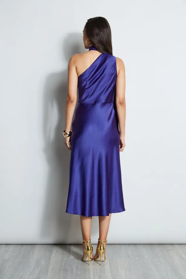 Outlet 8211 Women Midi Dresses Elie Tahari One Shoulder Satin Scarf Dress Plum