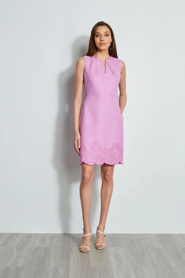 Outlet 8211 Women Short Dresses Elie Tahari Embroidered Hem Dart Dress Orchid