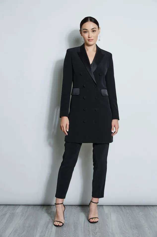 Outlet 8211 Women Short Dresses Elie Tahari Satin Tuxedo Coat Dress Black