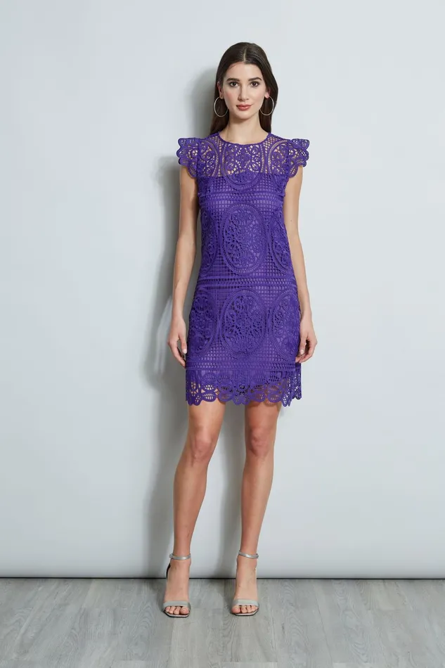 Outlet 8211 Women Short Sleeve Dresses Elie Tahari Lace Flutter Sleeve Dress Plum