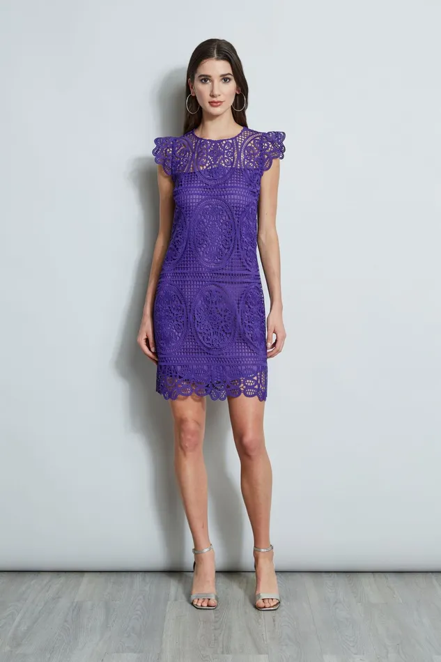 Outlet 8211 Women Short Sleeve Dresses Elie Tahari Lace Flutter Sleeve Dress Plum