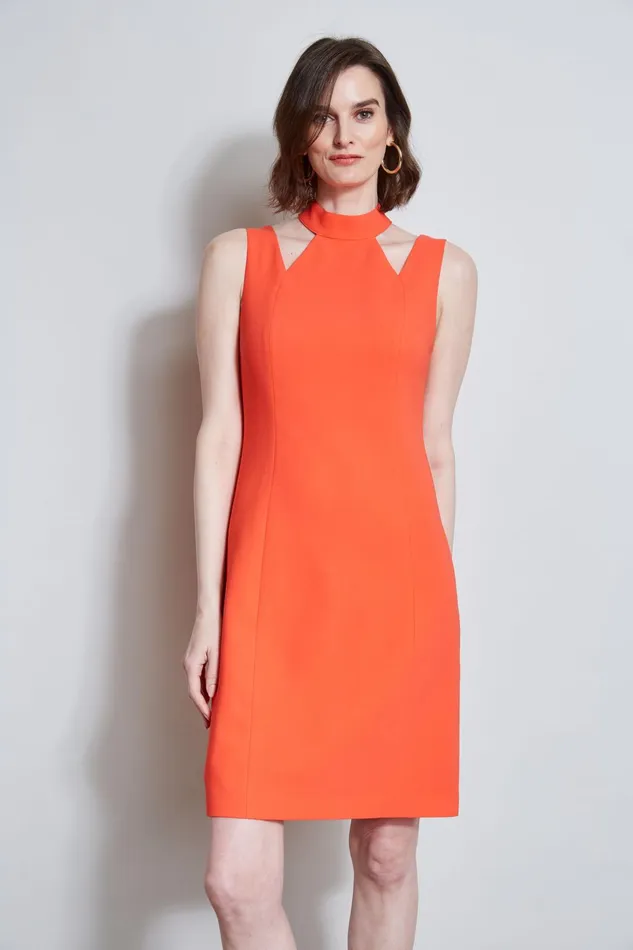 Outlet 8211 Women Sleeveless Dresses Elie Tahari Mock Neck Cut Out Dress Tomato