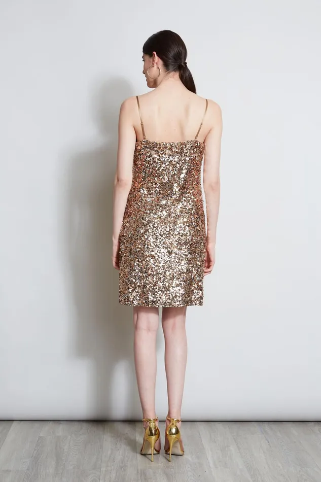 Outlet 8211 Women Sleeveless Dresses Elie Tahari Sequin Cowl Dress Rose Gold