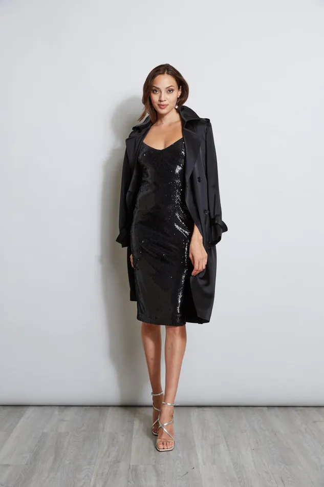 Outlet 8211 Women Sleeveless Dresses Elie Tahari Sequin Slip Dress Black