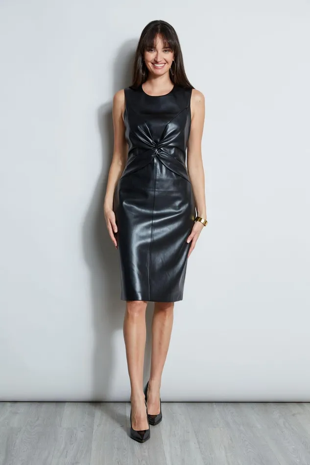 Outlet 8211 Women Sleeveless Dresses Elie Tahari Vegan Leather Twist Dress Noir
