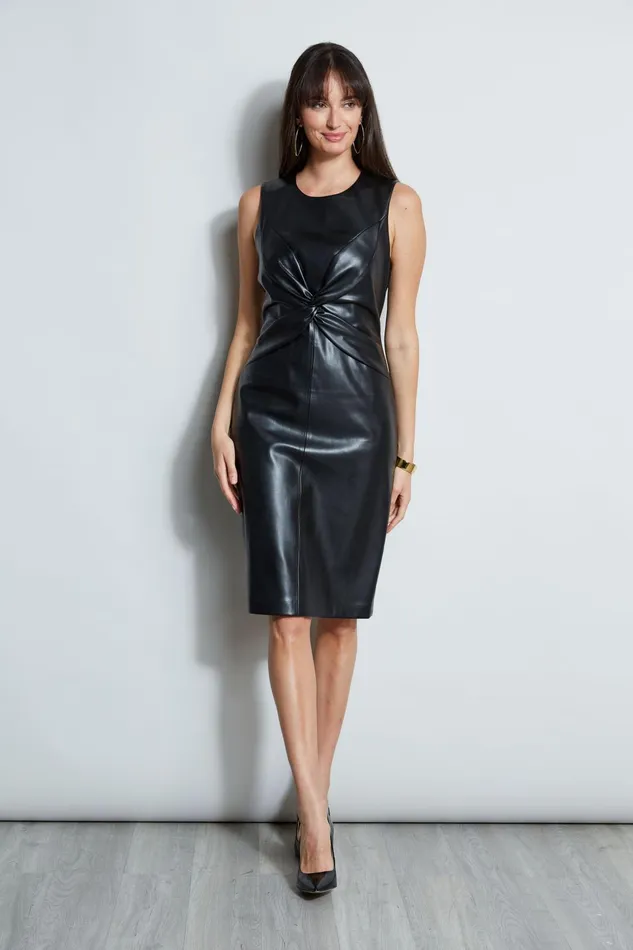 Outlet 8211 Women Sleeveless Dresses Elie Tahari Vegan Leather Twist Dress Noir
