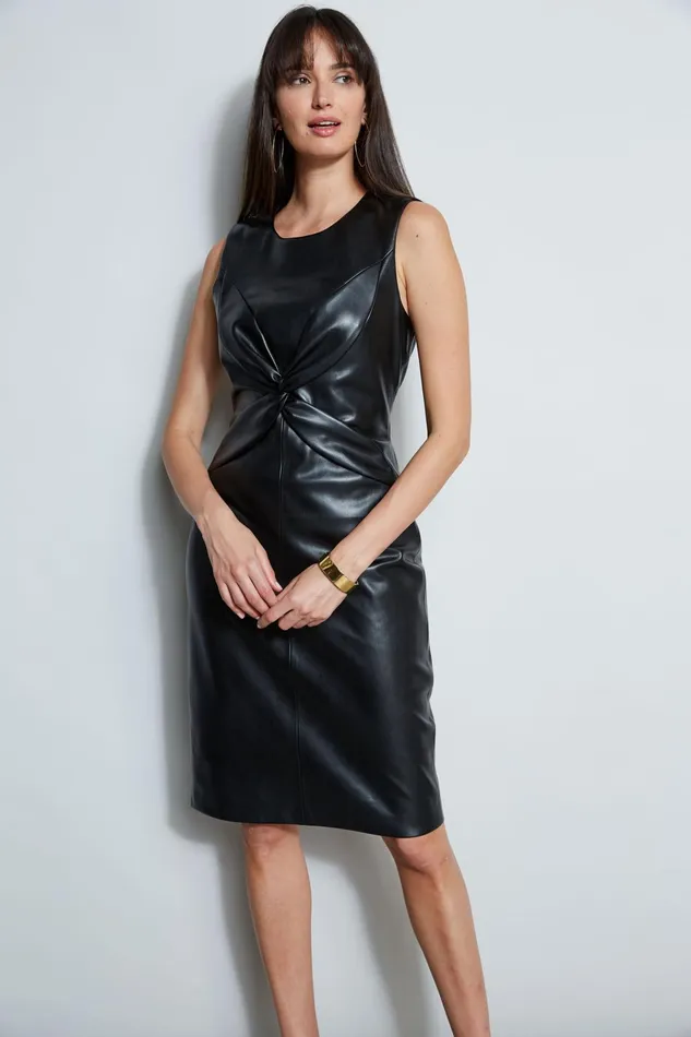 Outlet 8211 Women Sleeveless Dresses Elie Tahari Vegan Leather Twist Dress Noir