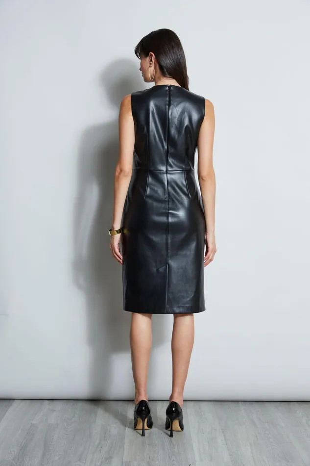 Outlet 8211 Women Sleeveless Dresses Elie Tahari Vegan Leather Twist Dress Noir