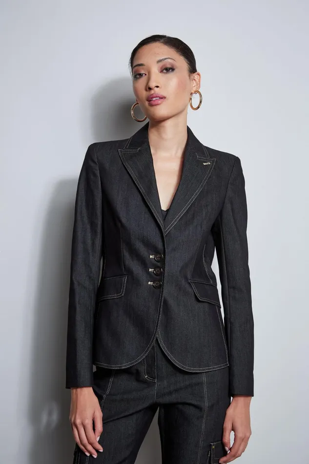 Outlet 8211 Women Suiting Elie Tahari Denim 3 Button Blazer Black
