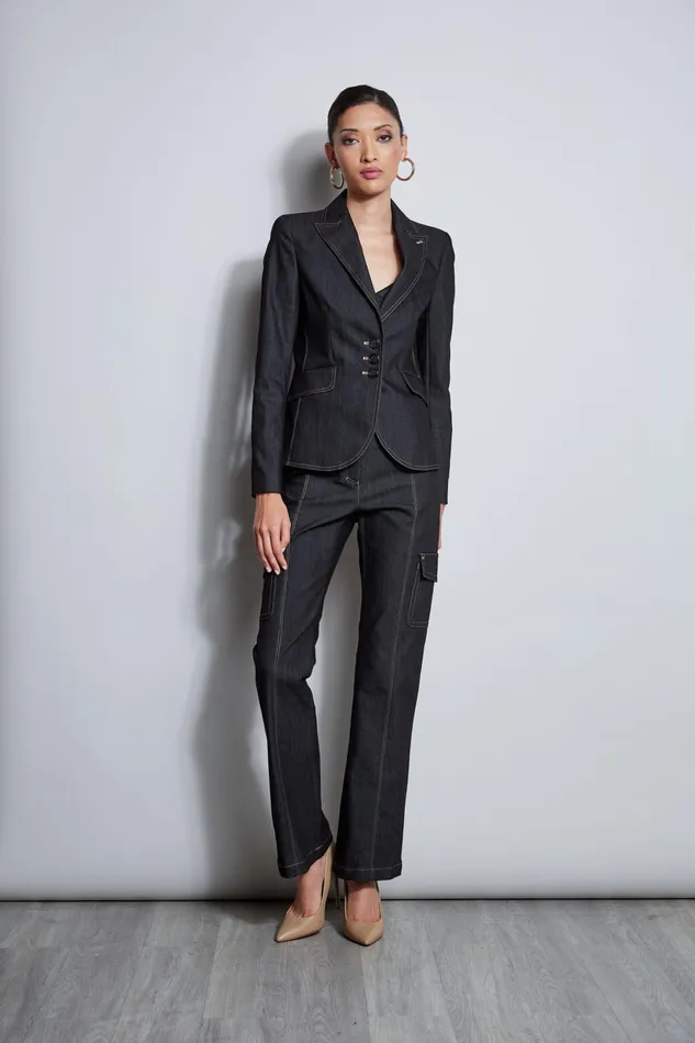 Outlet 8211 Women Suiting Elie Tahari Denim 3 Button Blazer Black