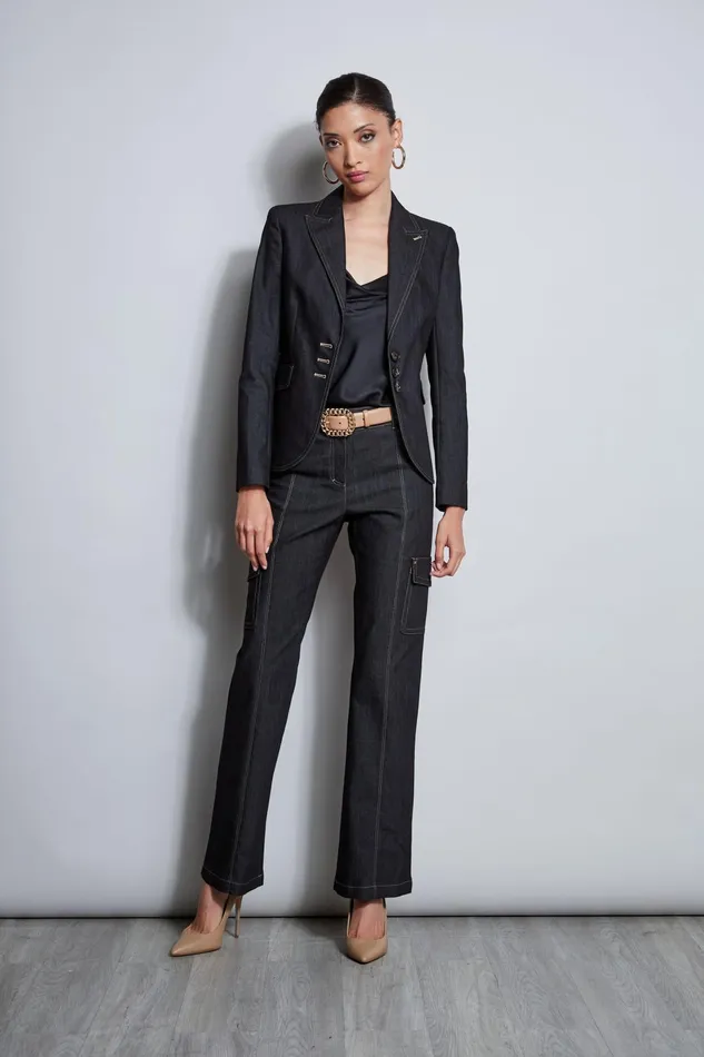 Outlet 8211 Women Suiting Elie Tahari Denim 3 Button Blazer Black
