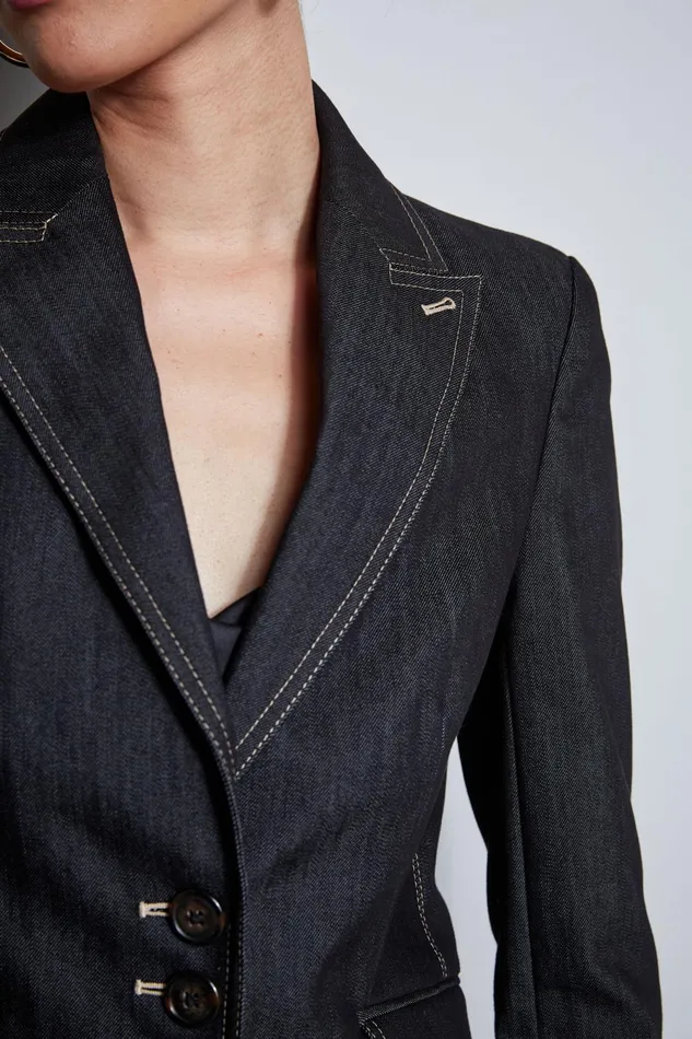 Outlet 8211 Women Suiting Elie Tahari Denim 3 Button Blazer Black