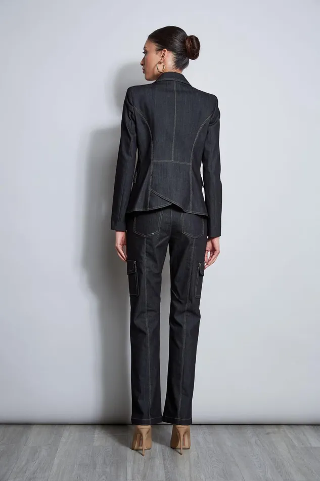 Outlet 8211 Women Suiting Elie Tahari Denim 3 Button Blazer Black