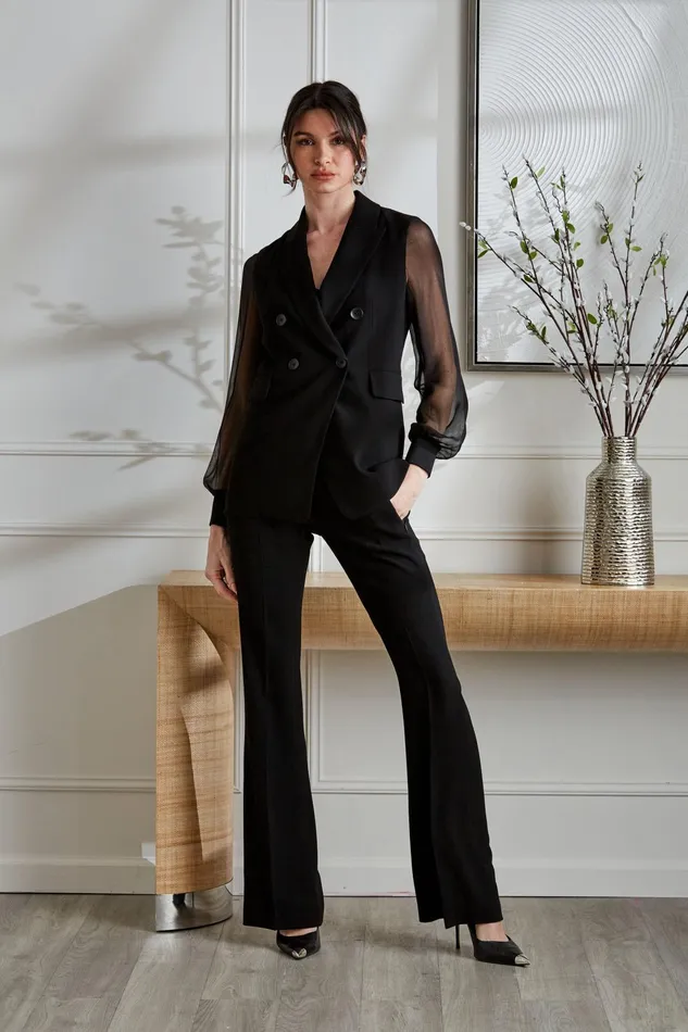 Outlet 8211 Women Suiting Elie Tahari Double Breasted Chiffon Sleeve Blazer Black