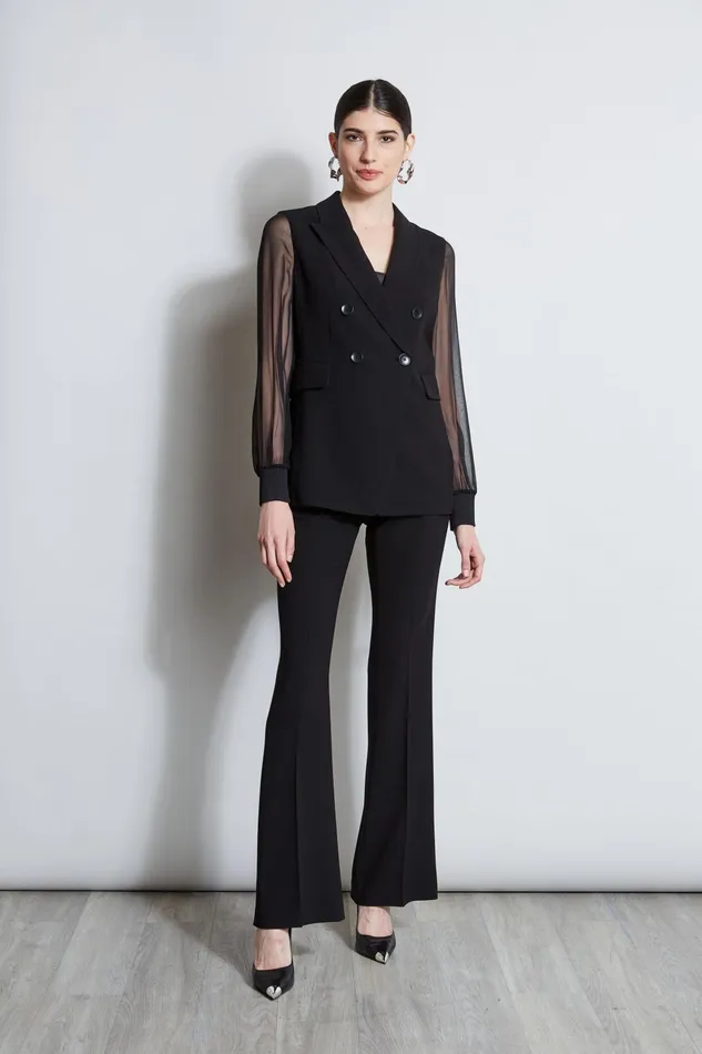Outlet 8211 Women Suiting Elie Tahari Double Breasted Chiffon Sleeve Blazer Black