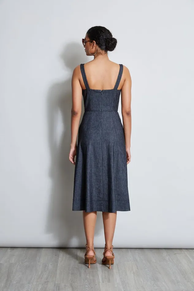 Outlet 8211 Women Suiting Elie Tahari Linen Fit and Flare Contour Dress Denim