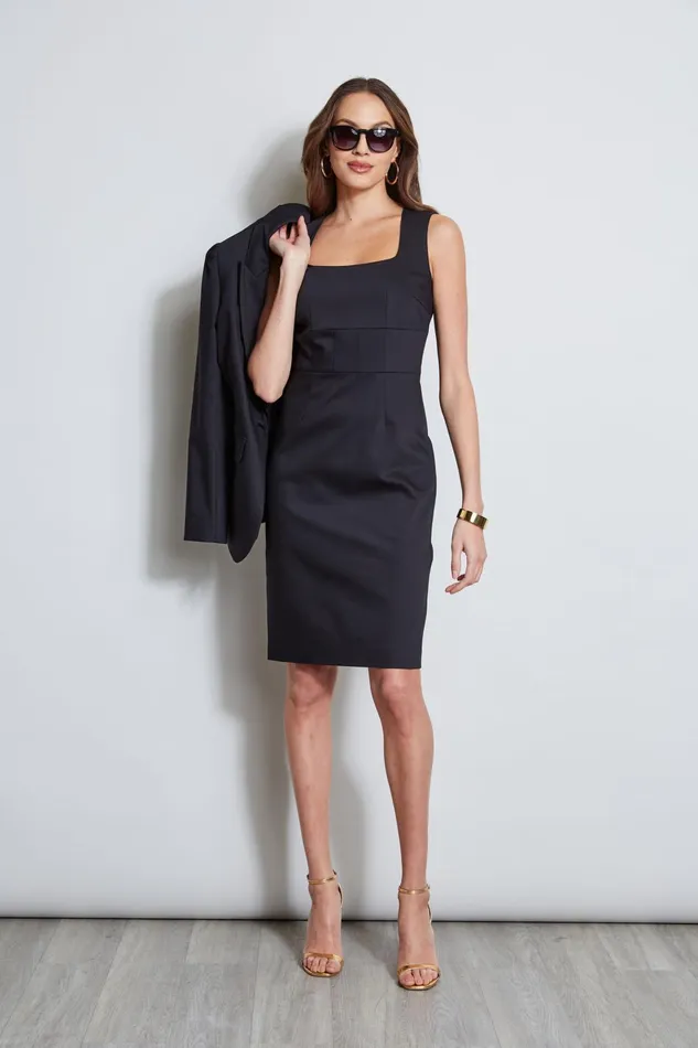 Outlet 8211 Women Suiting Elie Tahari Square Neck Slim Dress Black