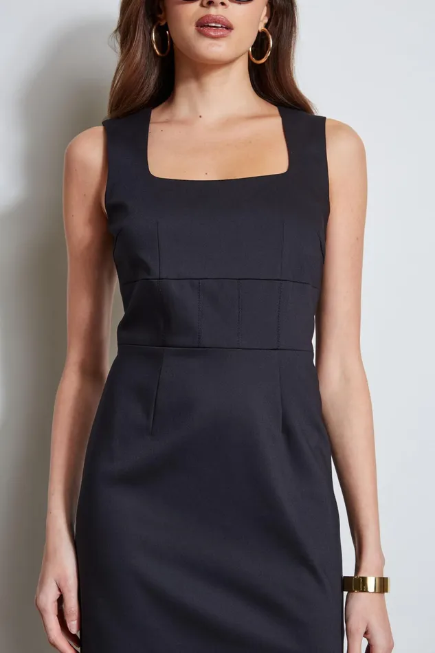 Outlet 8211 Women Suiting Elie Tahari Square Neck Slim Dress Black