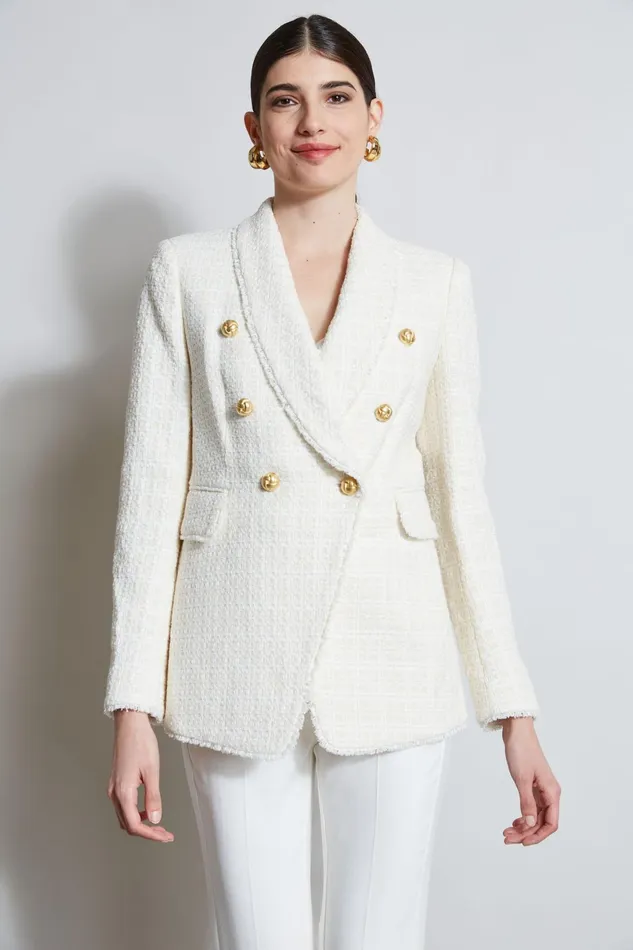 Outlet 8211 Women Suiting Elie Tahari Tweed Double Breasted Blazer Foam